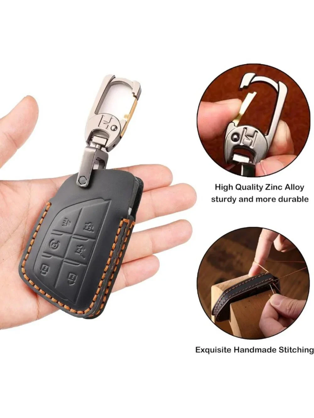Stylish Leather Key Fob Cover - Retro Protection Case for Chevy & GMC (Black, 6